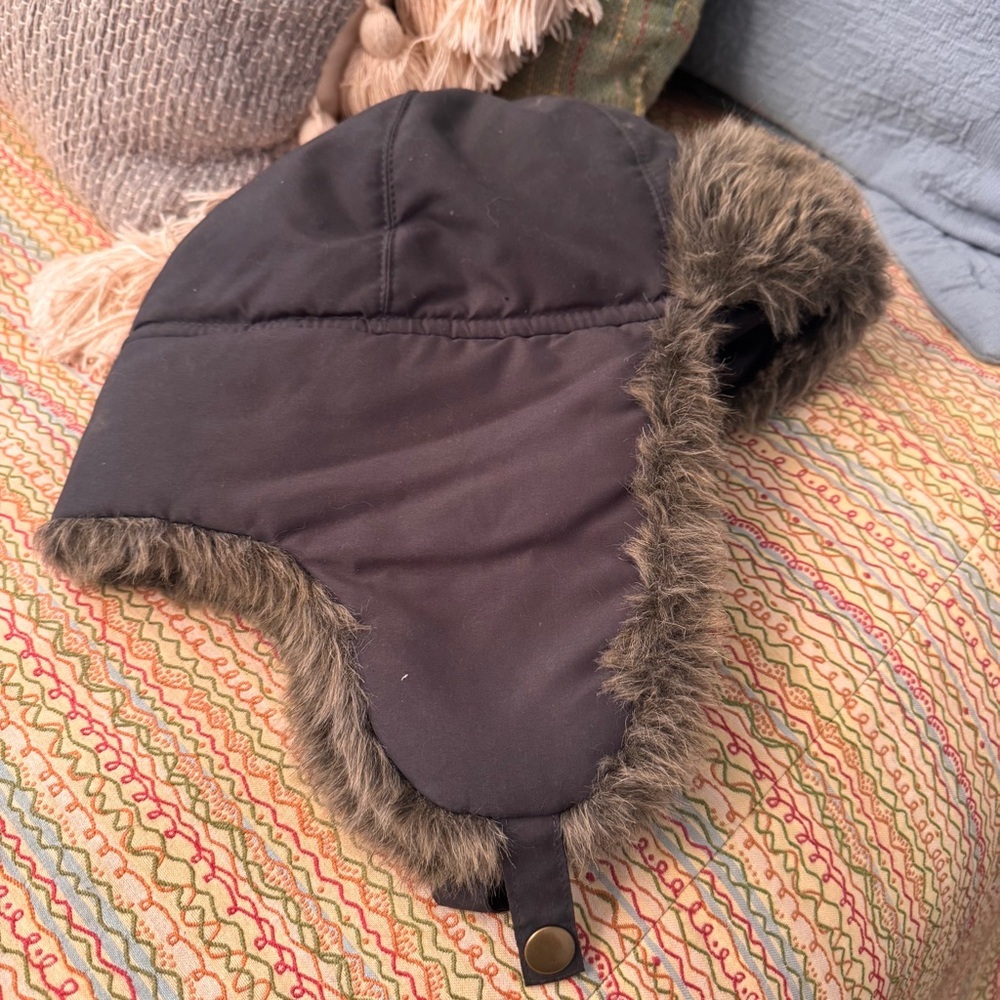 Eddie Bauer Black Trapper Hat faux fur L/XL snap closure Down insulated - Picture 12 of 15